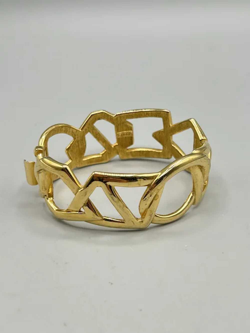 Vintage Monet Gold Tone Wide Clamper Bangle Brace… - image 2