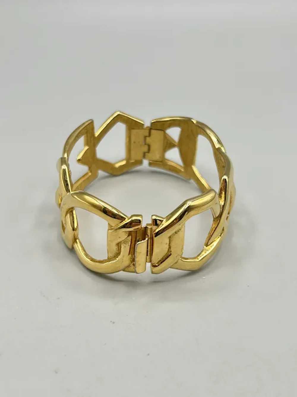 Vintage Monet Gold Tone Wide Clamper Bangle Brace… - image 3