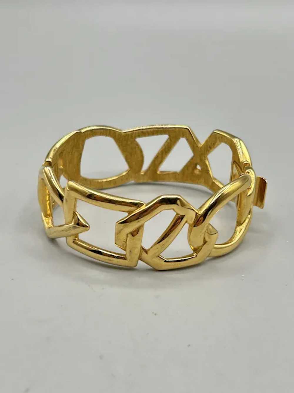 Vintage Monet Gold Tone Wide Clamper Bangle Brace… - image 4