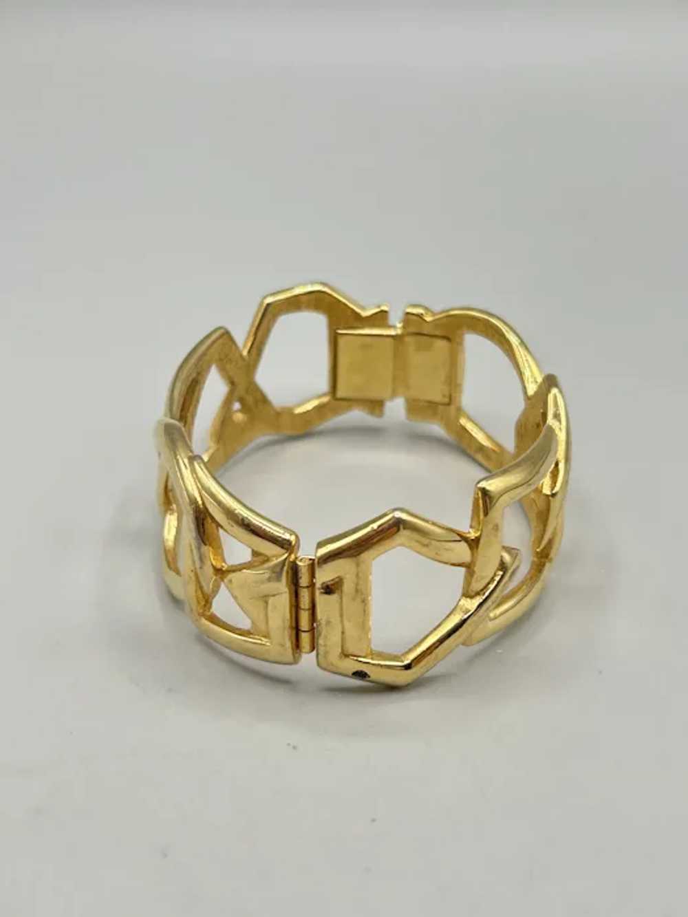 Vintage Monet Gold Tone Wide Clamper Bangle Brace… - image 5