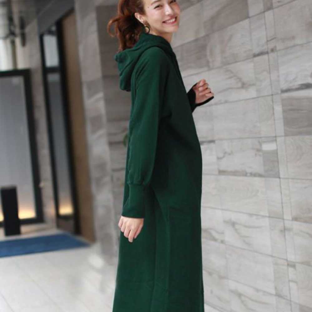 Hunch Hoodie Side Zip One Piece Long Dress Green - image 3