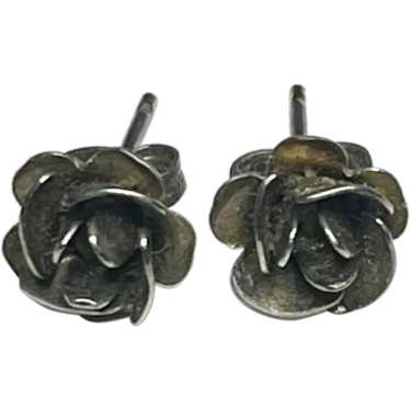 Vintage Sterling Silver Rose Stud Earrings