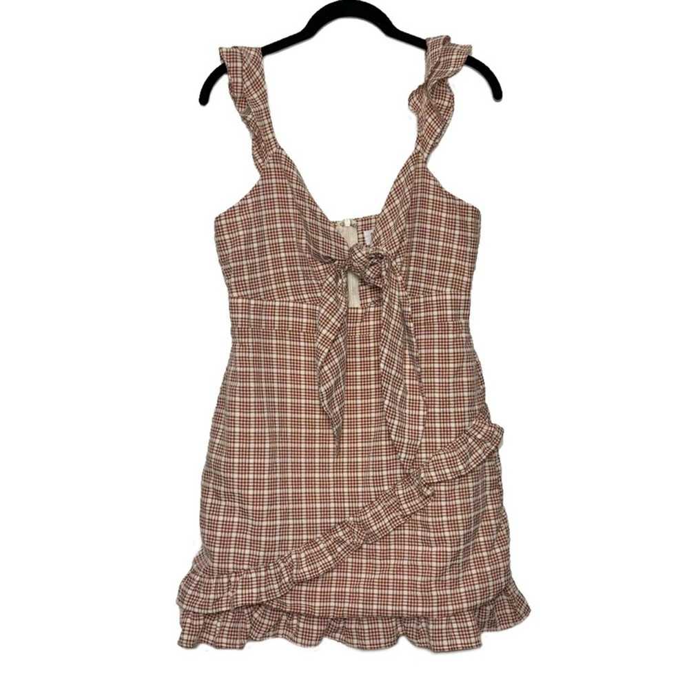 Storia Red Plaid Ruffled Self Tie Front Mini Dres… - image 1