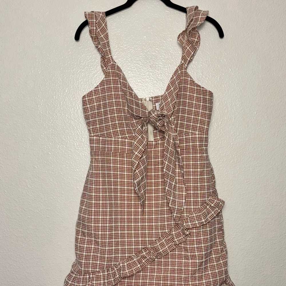 Storia Red Plaid Ruffled Self Tie Front Mini Dres… - image 4