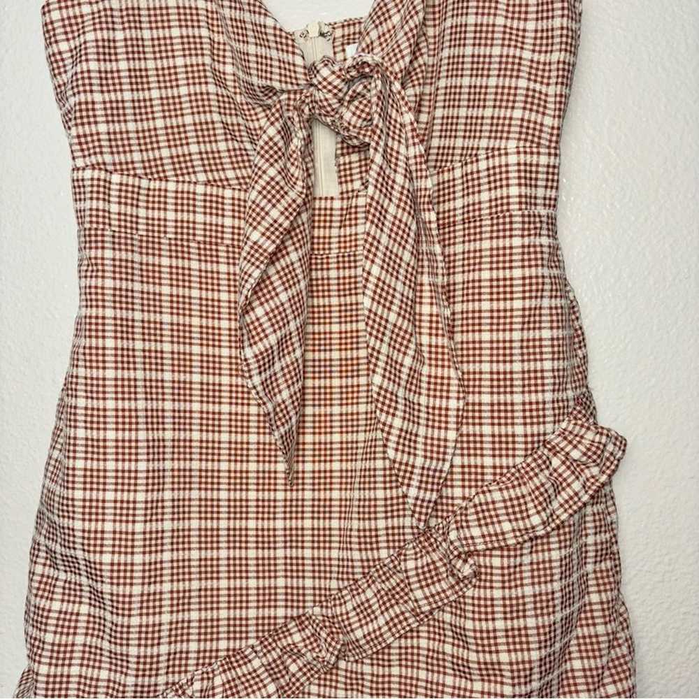 Storia Red Plaid Ruffled Self Tie Front Mini Dres… - image 5