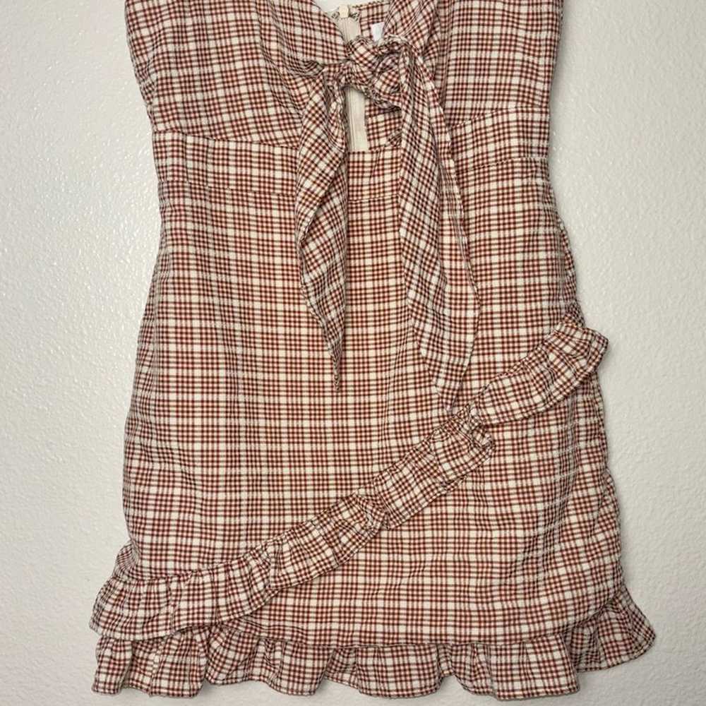 Storia Red Plaid Ruffled Self Tie Front Mini Dres… - image 6