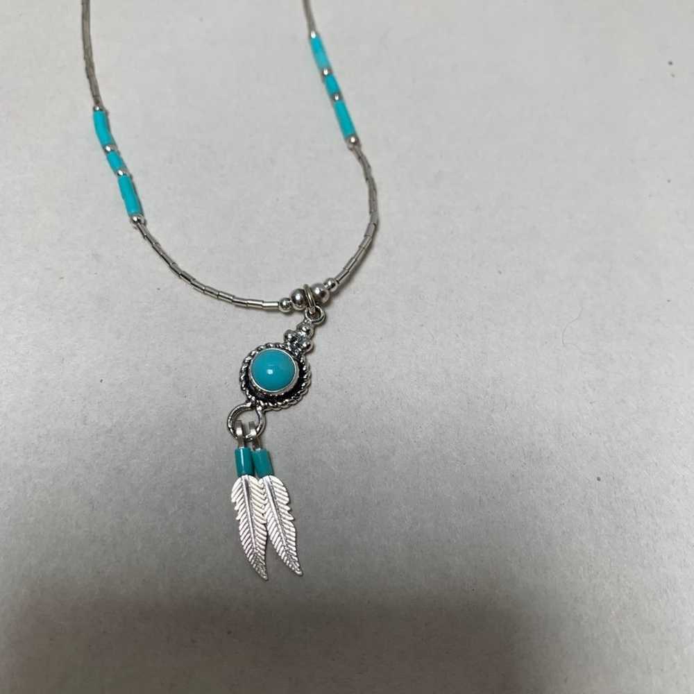 Turquoise and Sterling Silver Necklace Vintage - image 2