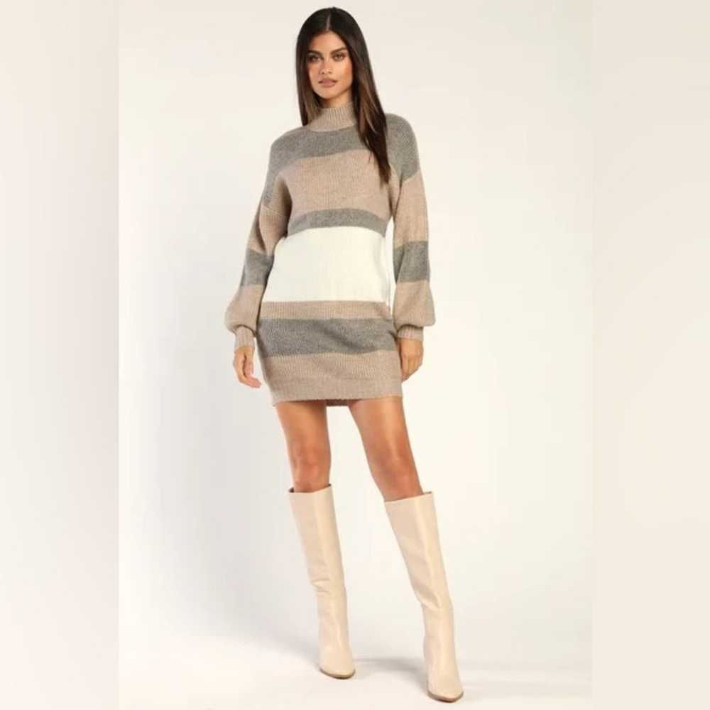 Lulus Casually Comfy Taupe Striped Mock Neck Swea… - image 1