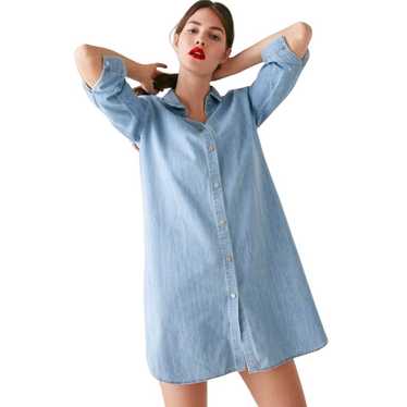 Zara Button Front Shirt Dress Size Small Blue Cham