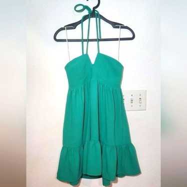 Aqua Halter Neck Tiered Mini Dress Size Small in … - image 1