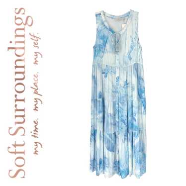 New Soft Surroundings Sz M Blue Watercolor Maxi Dr