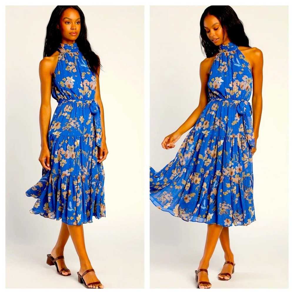 NEW Lulus Stunning & Chic Blue Floral Tiered Halt… - image 1