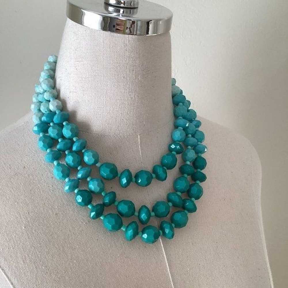 Vintage Teal Beaded Statement Necklace - image 1