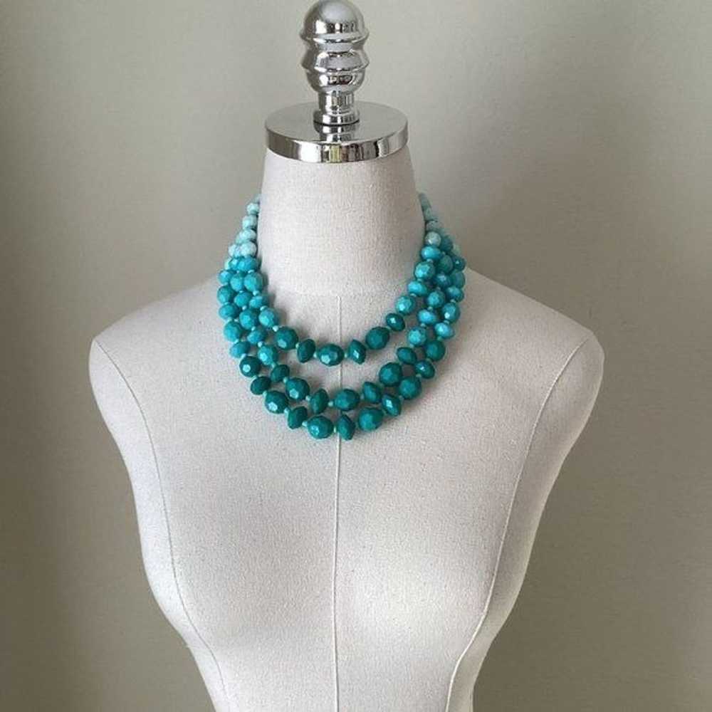 Vintage Teal Beaded Statement Necklace - image 2