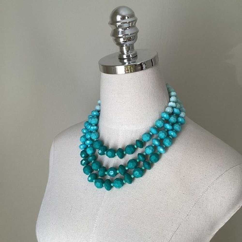 Vintage Teal Beaded Statement Necklace - image 4