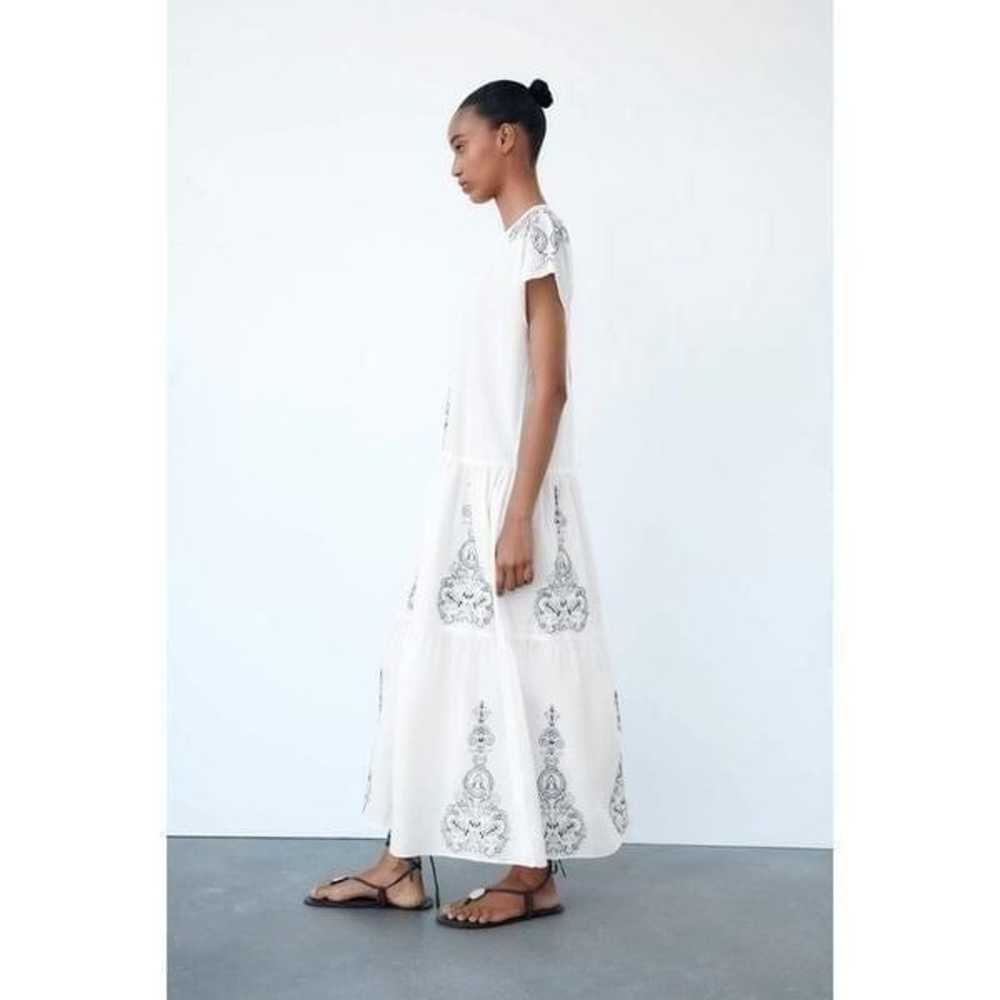 EUC Zara White Black Embroidered Midi Kaftan Dress - image 2