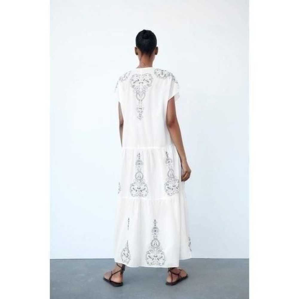 EUC Zara White Black Embroidered Midi Kaftan Dress - image 3