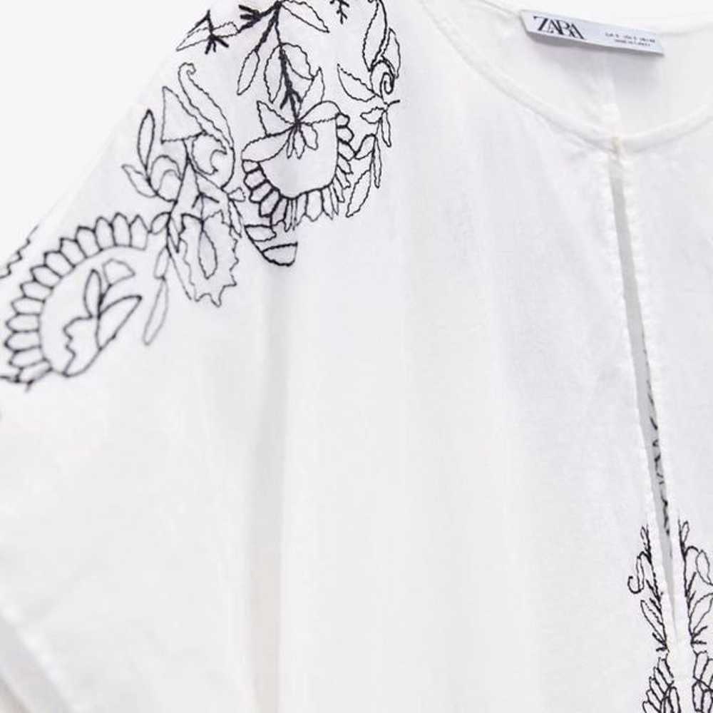 EUC Zara White Black Embroidered Midi Kaftan Dress - image 4