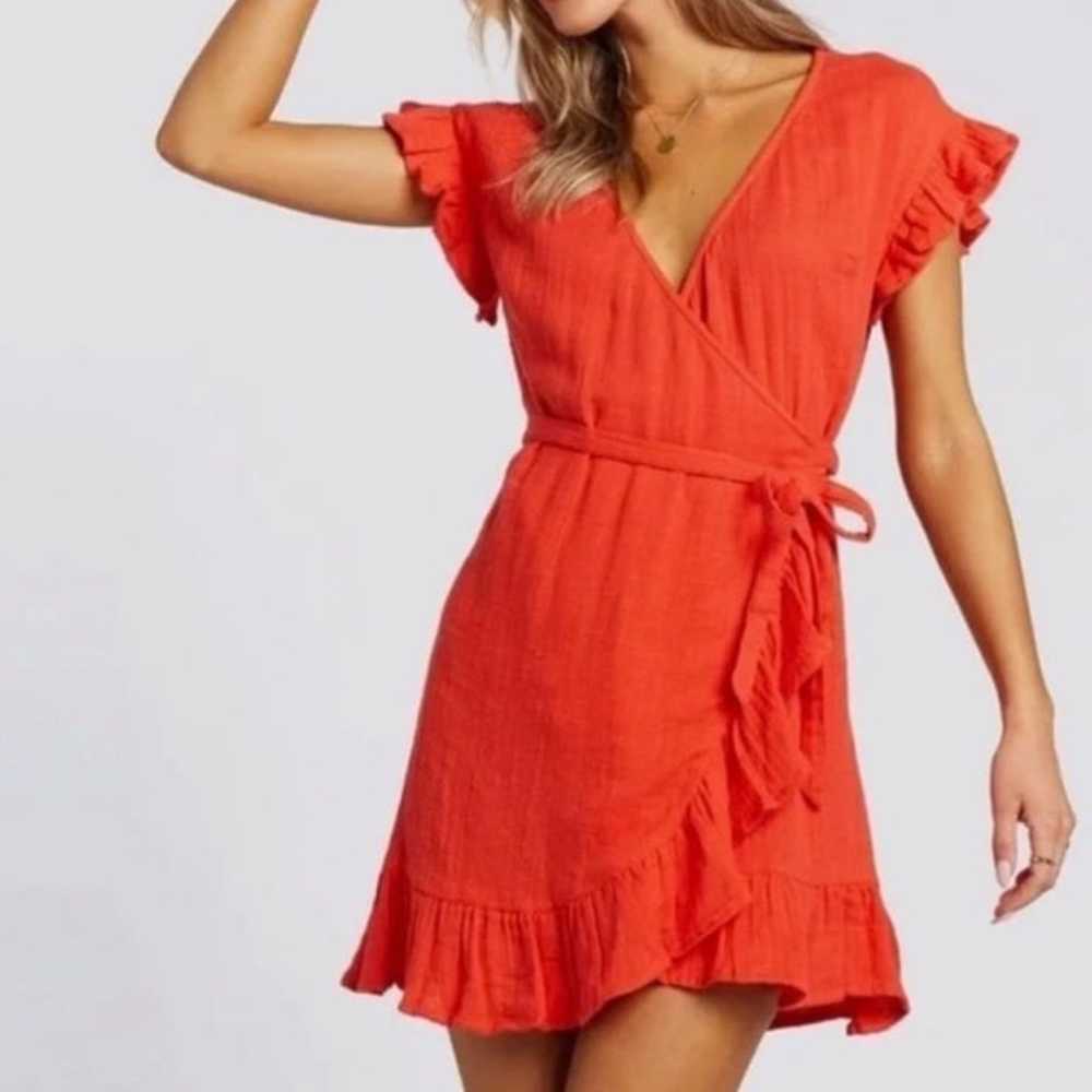 Billabong Red Ruffle Wrap Dress 100% Cotton - image 2