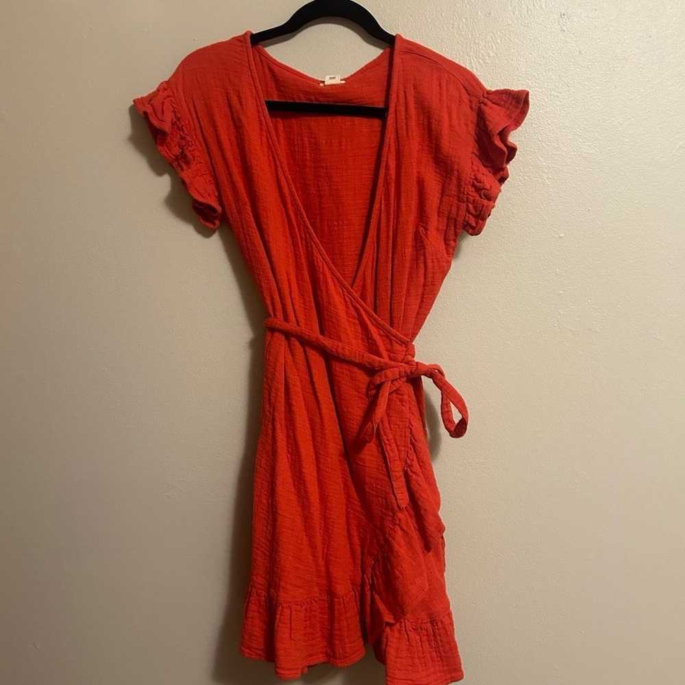 Billabong Red Ruffle Wrap Dress 100% Cotton - image 4