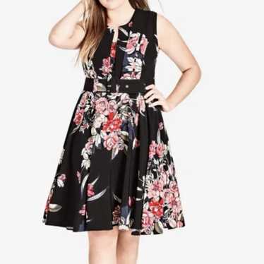 CITY CHIC Fit And Flare Dress Black Floral Sleeve… - image 1