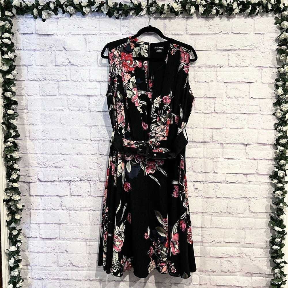 CITY CHIC Fit And Flare Dress Black Floral Sleeve… - image 2