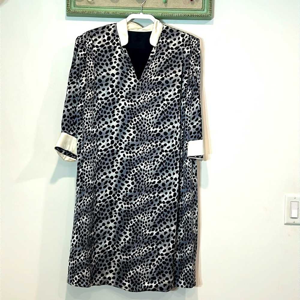 Vintage 80 silk animal print shift dress black / … - image 1