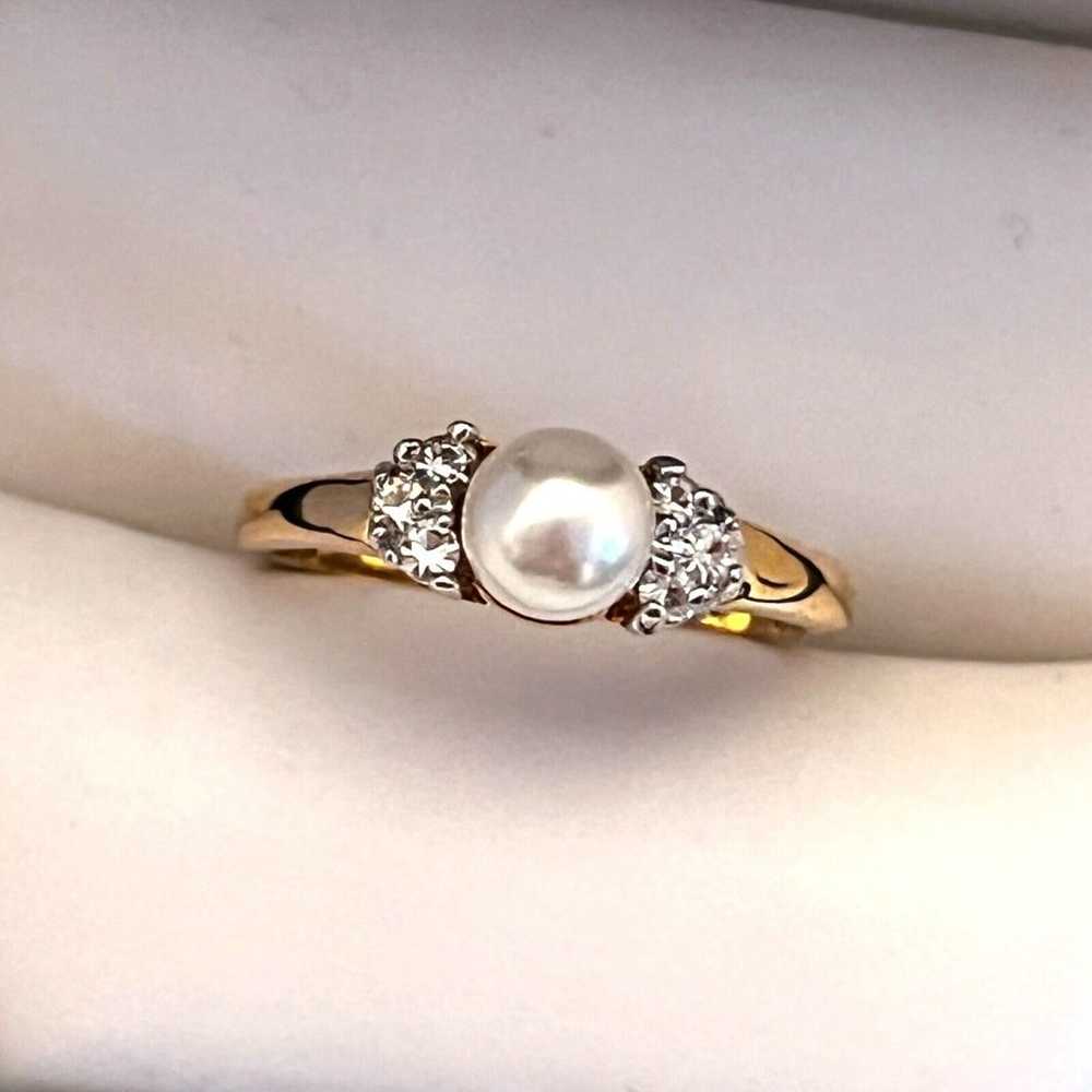 Vintage Ring Size 6 Simulated Pearl CZ Accent 14K… - image 12