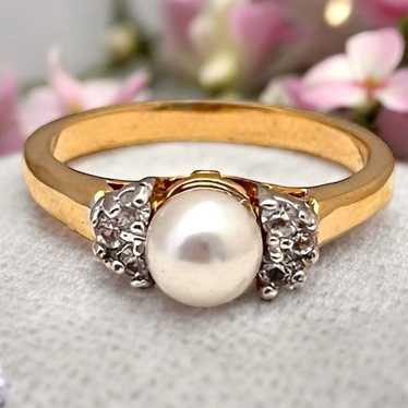 Vintage Ring Size 6 Simulated Pearl CZ Accent 14K… - image 1