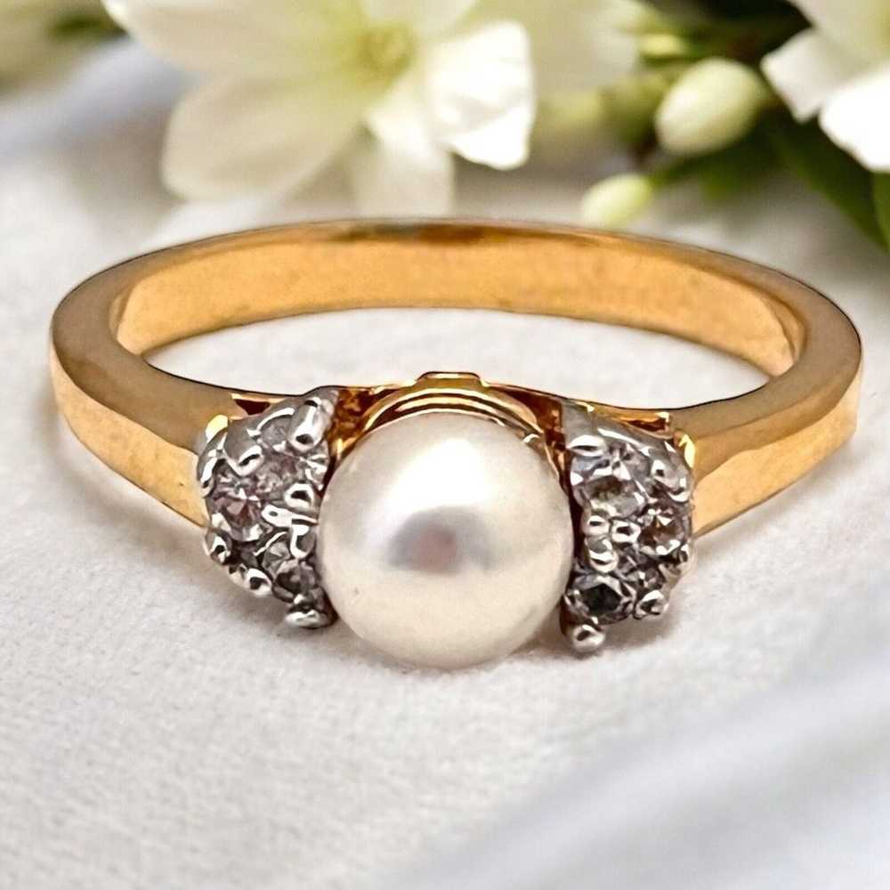 Vintage Ring Size 6 Simulated Pearl CZ Accent 14K… - image 2