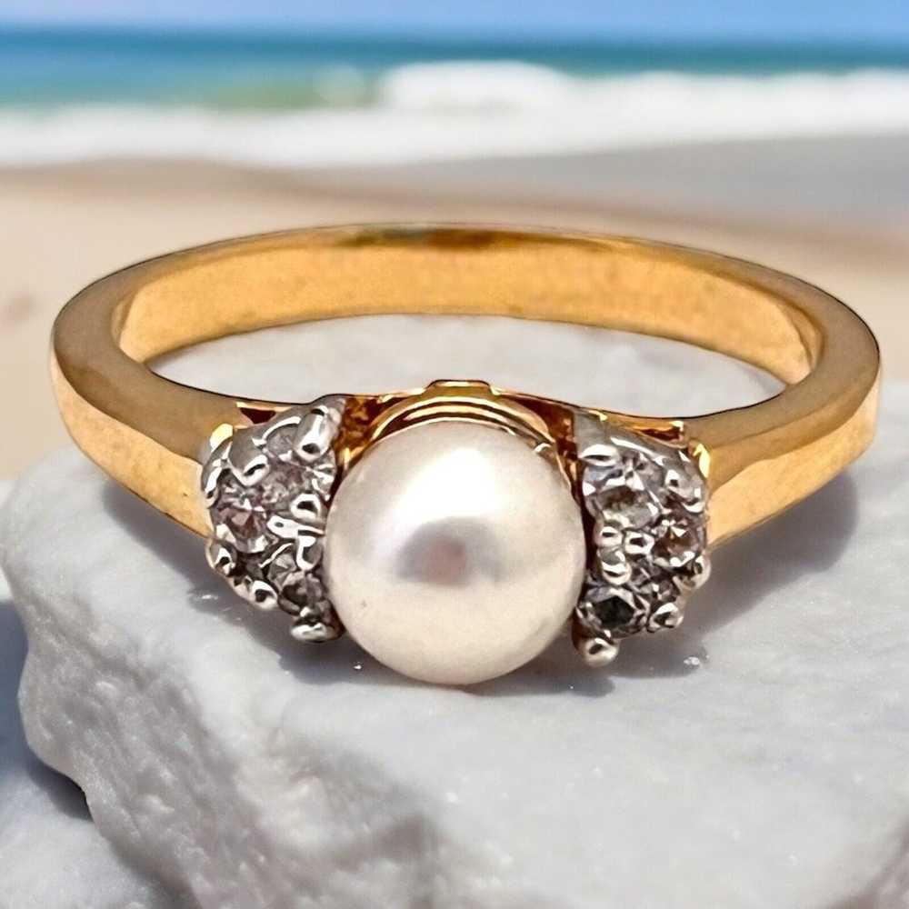 Vintage Ring Size 6 Simulated Pearl CZ Accent 14K… - image 3