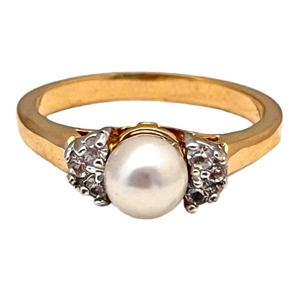 Vintage Ring Size 6 Simulated Pearl CZ Accent 14K… - image 4