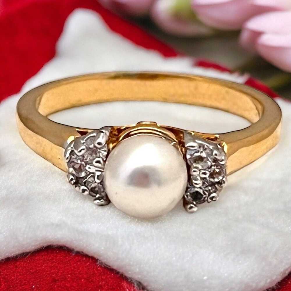 Vintage Ring Size 6 Simulated Pearl CZ Accent 14K… - image 5