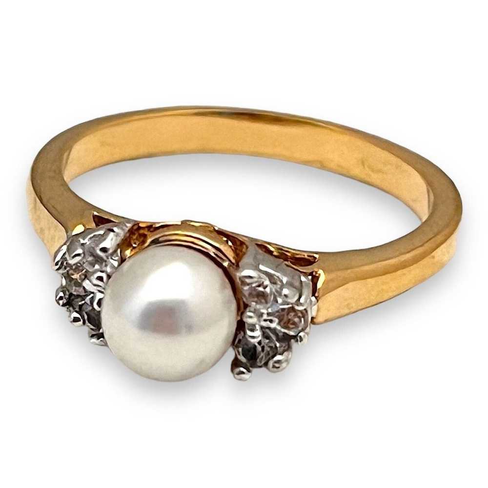 Vintage Ring Size 6 Simulated Pearl CZ Accent 14K… - image 6