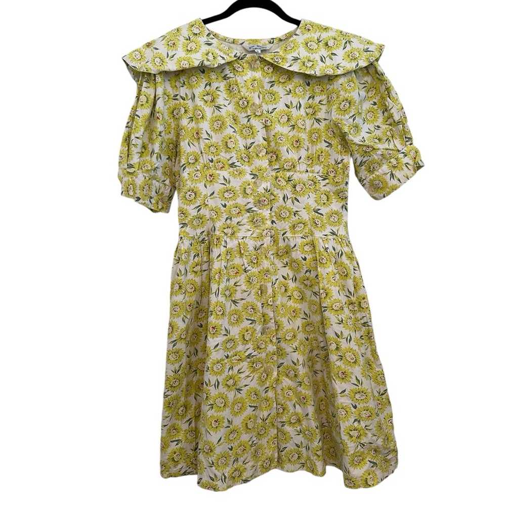 Vintage 70s Sunflower Floral Babydoll Dress Puff … - image 1