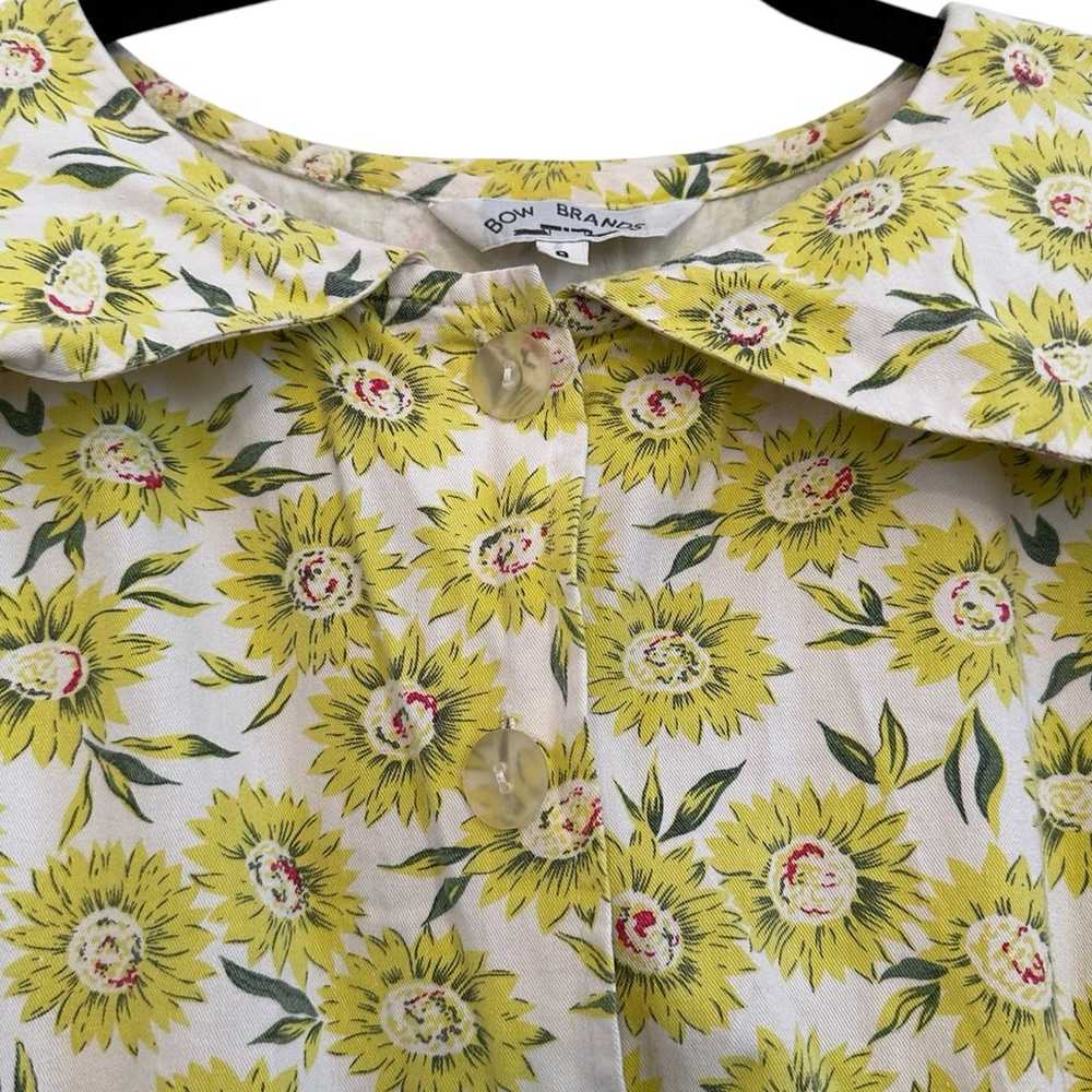 Vintage 70s Sunflower Floral Babydoll Dress Puff … - image 4