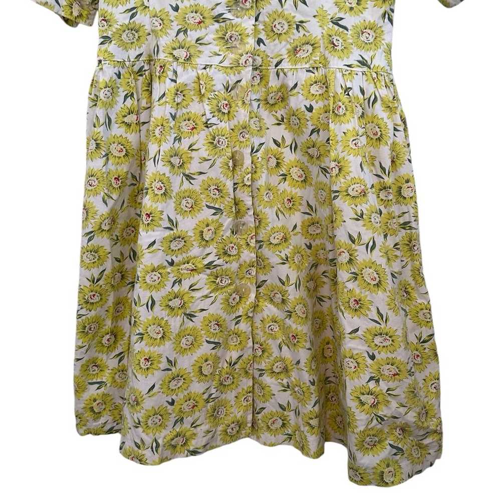 Vintage 70s Sunflower Floral Babydoll Dress Puff … - image 5