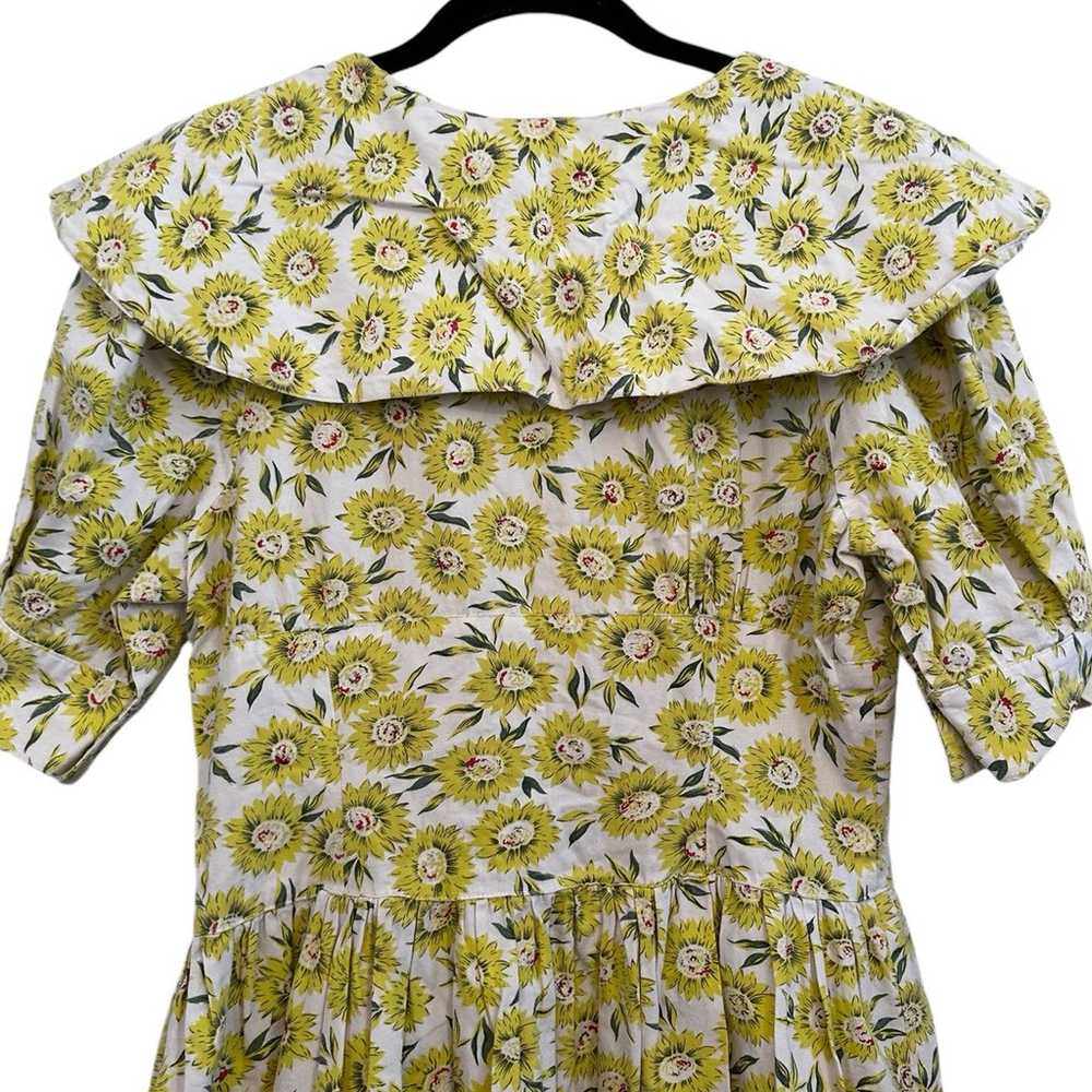 Vintage 70s Sunflower Floral Babydoll Dress Puff … - image 6