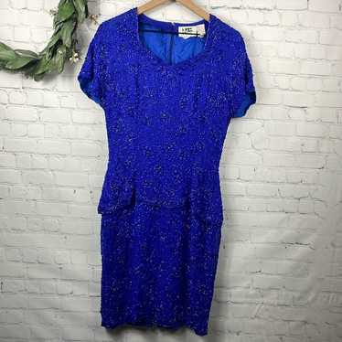 NITELINE Vintage Blue Beaded Silk Cocktail Dress … - image 1