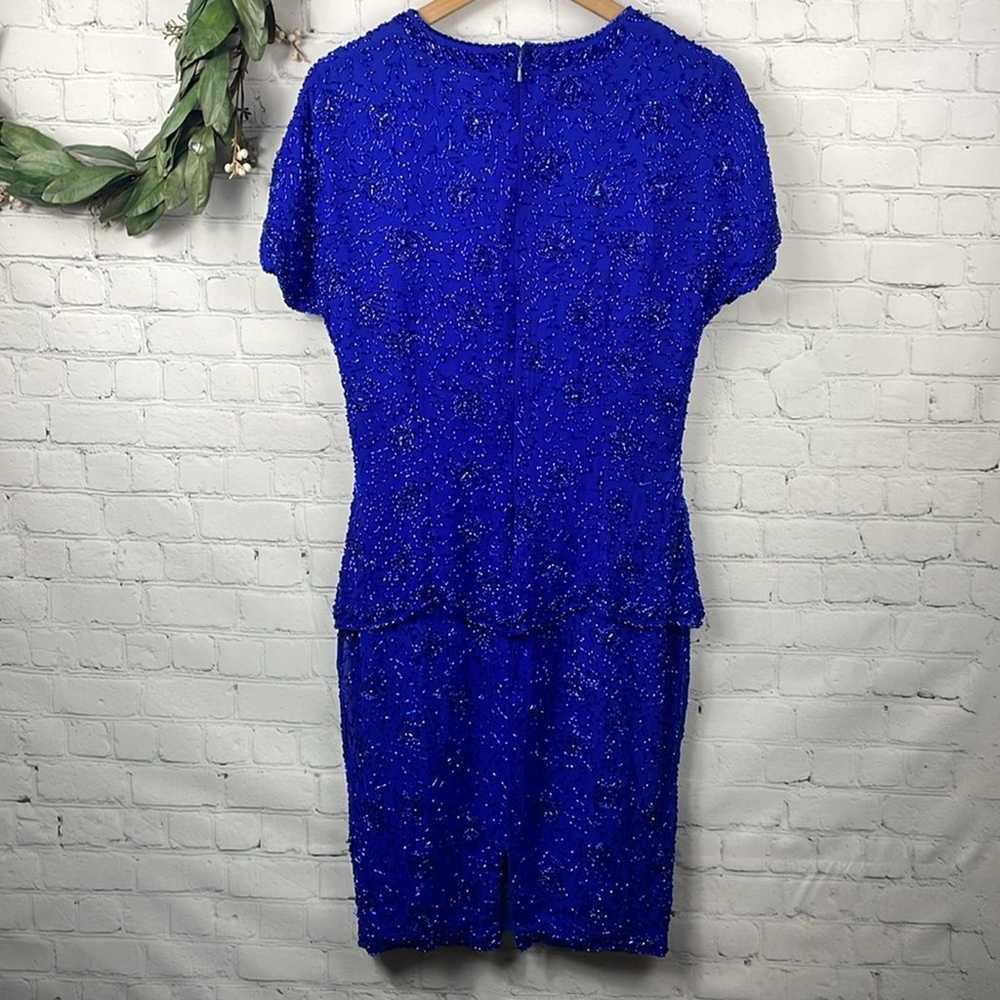 NITELINE Vintage Blue Beaded Silk Cocktail Dress … - image 2