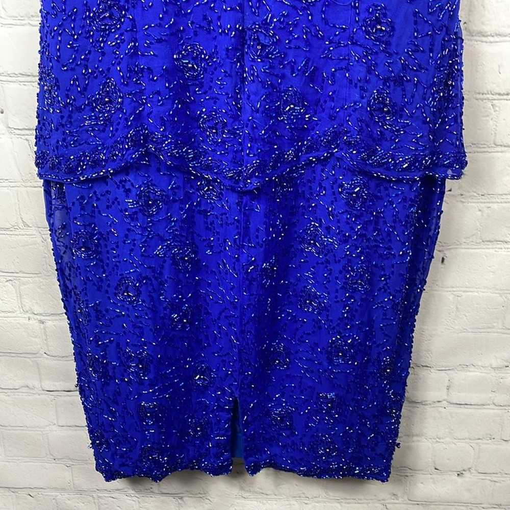 NITELINE Vintage Blue Beaded Silk Cocktail Dress … - image 4