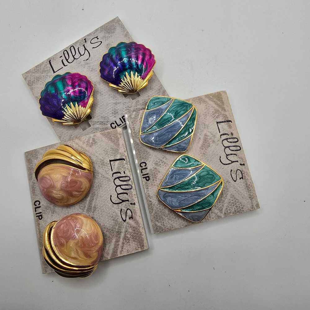 Lot of 4 Pairs Vintage 1980s Lilly’s Clip-On Earr… - image 10