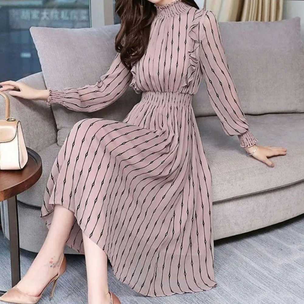 Chiffon frill long-sleeve midi dress - image 1