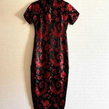 China long dress, 100% silk, flower and feather pa