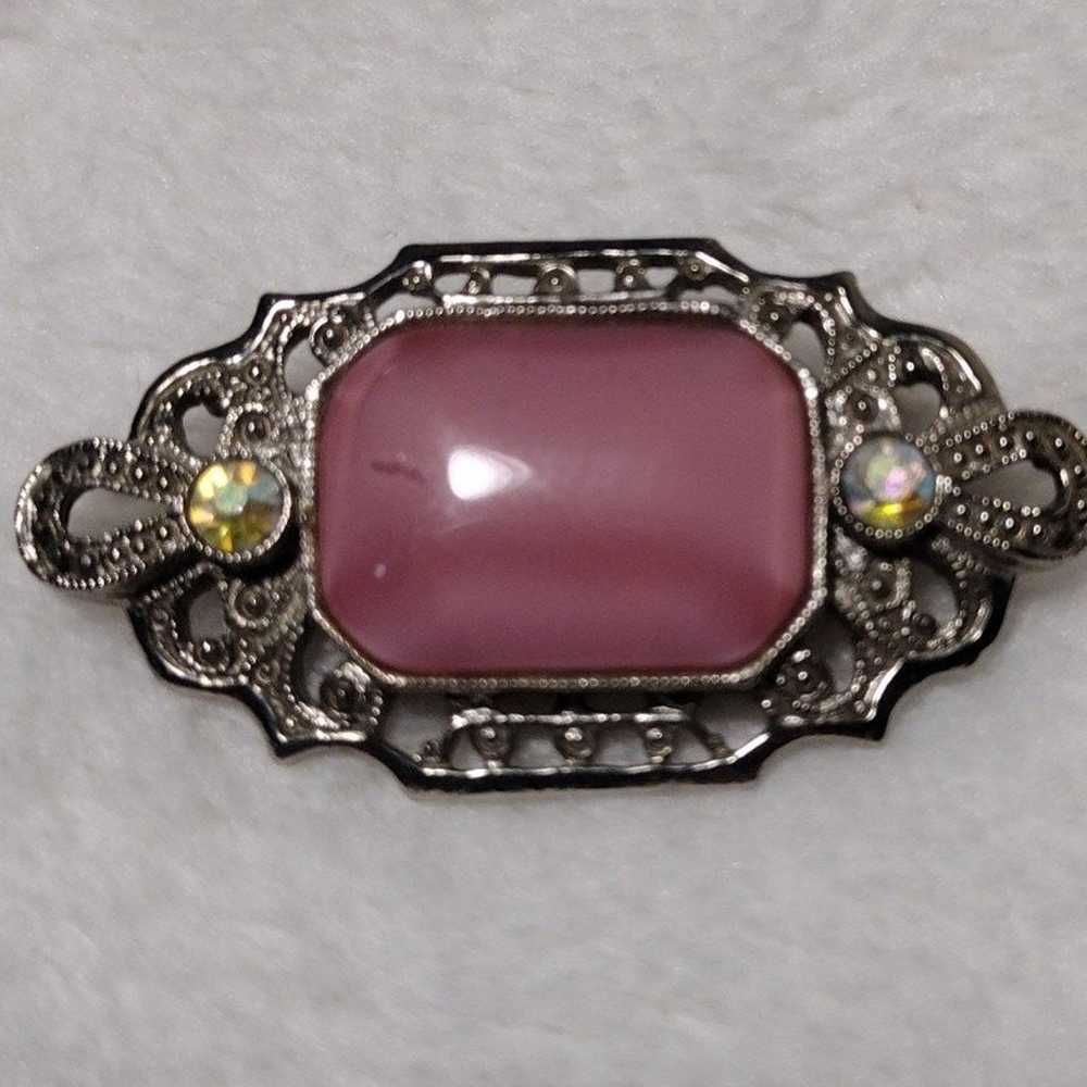 Broach 1928 jewelry company moon glow glass silve… - image 1