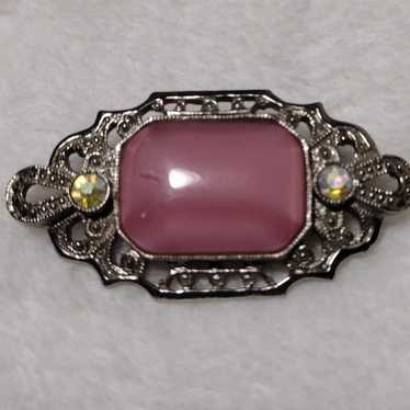 Broach 1928 jewelry company moon glow glass silve… - image 1