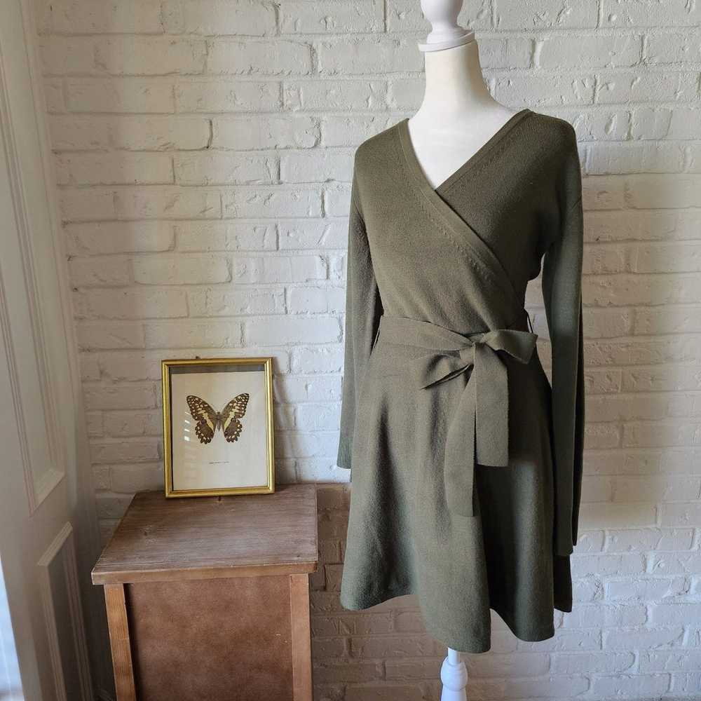 French Connection Wrap Sweater Dress, M, Olive Gr… - image 3