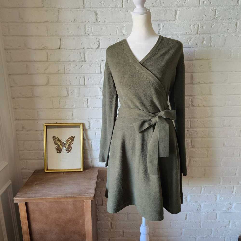 French Connection Wrap Sweater Dress, M, Olive Gr… - image 4