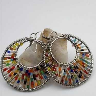 Rainbow balancing Chakra hoop webbed earrings - image 1