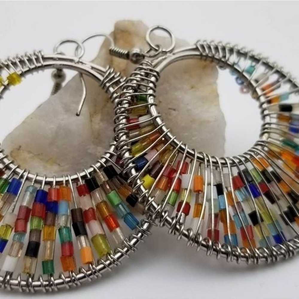 Rainbow balancing Chakra hoop webbed earrings - image 2